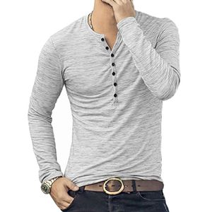 Hochwertiges Herren-Stretch-Langarm-T-Shirt Mit Offener Knopfleiste Und Knopfleiste,Farbe: Grau,Größe:XXL