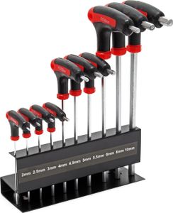 Zestaw kluczy nasadowych sześciokątnych Wiltec 11 szt. 2-10 mm o długości 15-28 cm z uchwytami z gumy termoplastycznej w kształcie litery T, zestaw kluczy nasadowych sześciokątnych Zestaw kluczy nasadowych sześciokątnych Wiltec 11 szt. 2-10 mm o długości 15-28 cm z uchwytami z gumy termoplastycznej w kształcie litery T, zestaw kluczy nasadowych sześciokątnych