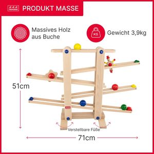 Trihorse Kugelbahn MAXI aus Holz - Ideal für Kind und Baby ab 1 Jahr - Murmelbahn mit 6 Figuren - sehr stabiles Premium Holzspielzeug - Made in EU