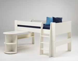 halbhohes Bett Kinderbett + Anbauschreibtisch MDF weiß Hochbett Schreibtisch