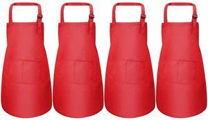 4 Stück Rot Kinder Schürze Set, Kinder Verstellbare Kochschürze mit 2 Taschen für Jungen Mädchen, Kind Küchenschürzen für Küche Kochen Malerei Backen (7-13 Jahre)