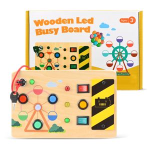Montessori Busy Board aus Holz, Spielzeug Ab 1 Jahr mit LED-Licht und Knopfschalter Autism Sensory Toys Busy Board
