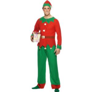 Elfen-Kostüm für Herren weihnachtliche-Verkleidung grün-rot