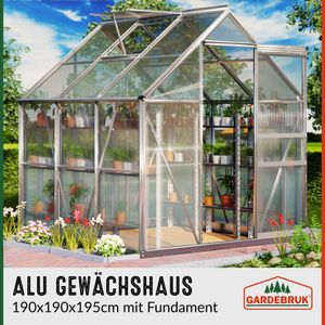 Gardebruk Aluminium Gewächshaus 3,6m² mit Fundament 190x190cm Treibhaus Gartenhaus Frühbeet Pflanzenhaus Aufzucht 5,8m³