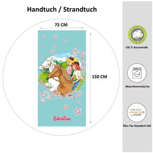 Bibi und Tina Strandtuch für Mädchen 75x150 cm großes Badetuch türkis Handtuch aus 100% Baumwolle