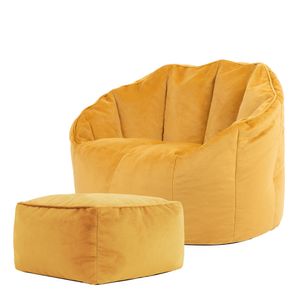 icon Sitzsack-Sessel Bean Bag Sirena mit Hocker, Gelb, Samt, Plüsch Xl Sitzsack Erwachsene mit Füllung Für Das Wohnzimmer, Groß Indoor Sitzsäcke - Hergestellt in Deutschland