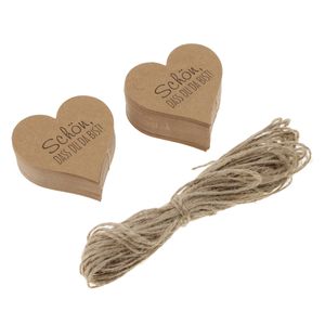 100x Herzform Geschenkanhänger Etiketten Tags mit Schön Dass Du Da Bist Buchstaben für jede Anlässe Farbe Braun