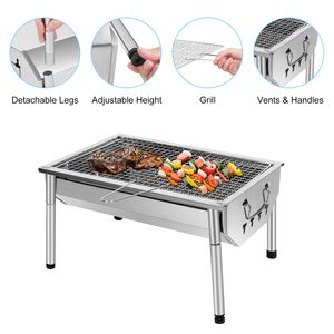 SunJas Holzkohlegrill CA-09C Tragbar Standgrill Faltbare Schaschlikgrill Edelstahl BBQ Tischgrills 40x28x21.5cm Gartengrill Holzkohle Grill Klappgrill
