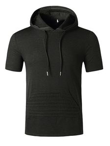 Herren Casual Kapuzenpullover T-Shirt Kurzarm Rundhalsausschnitt Lose Tops Kordelzug,Farbe: Dunkelgrau,Größe:S