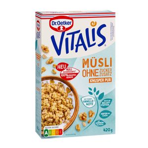 Oetker Vitalis ohne Zuckerzusatz Knuspermüsli Pur mit Vanille 420g