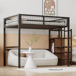 Flieks Etagenbett 140×200cm mit Treppe und Kleiderschrank, Hochbett Jugendbett mit Lattenrost, Kinderbett mit Rausfallschutz, Doppbelbett Metallbett