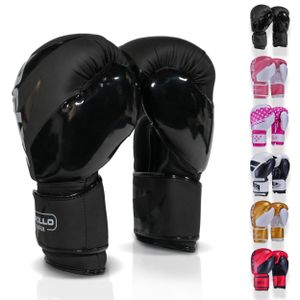 Apollo Boxhandschuhe Männer aus PU Leder | Thai Boxhandschuhe Damen und Herren | für Boxsack, Training, Sparring, Fitness, MMA Handschuhe | Kickbox Handschuhe | boxing gloves 12/14/16oz. - Champion Punch -  UV Schwarz/Weiss 16oz