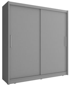 Furniture24 Schwebetürenschrank Wiki 200, Kleiderschrank, Schrank, Schiebetür, Schlafzimmerschrank mit Kleiderstange und 4 Einlegeboden Graphit, 200 cm breit