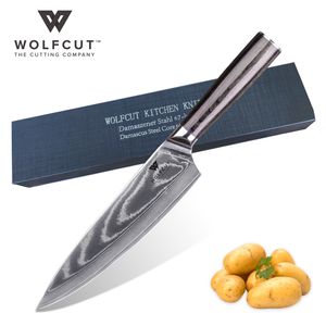 Damaskus Chef Messer 20 cm 67 Lagigem Damaszener Stahl schwarzes Pakkaholz mit Geschenkbox von WOLFCUT