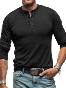 Herren Langarmshirts Pullover Henley Tops Slim Fit Button Neck T-Shirts Lose Bluse Schwarz,Größe S