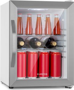 Klarstein Beersafe M Crystal White, lednice, 33 l, 2 police, panoramatické skleněné dveře, nerezová ocel