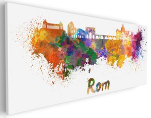 Wallario Premium Leinwandbild Städte als Aquarell - Skyline von Rom in Größe 30 x 75 cm