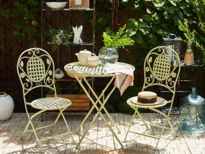 BELIANI Zahradní bistro stůl světle zelený železný skládací vintage kov kulatý 70 cm pro 2 venkovní francouzský retro styl odolný proti UV záření