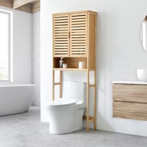 Toilettenschrank Geta 170 x 66 x 23 cm WC-Regal über die Toilette Überbauschrank Badezimmerregal Bambus Natur