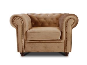 Sessel Chesterfield Asti - Couch, Couchgarnitur, Couchsessel, Loungesessel, Stühl, Holzfüße - Glamour Design, Velours (Beige (Velvet 28))