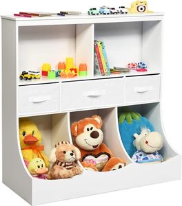 COSTWAY Kinderregal, Spielzeugregal mit 5 Fächern und 3 Schubladen, Bücherregal für Kinder, Aufbewahrungsregal, Spielzeug Organizer für Kinderzimmer und Spielzimmer, 93 x 40 x 94 cm, Weiß