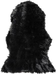 BELIANI Kunstfell Teppich Schwarz Webpelz Stoff Schaf Fellform Pelzimitat Bettvorleger Läufer Überwurf für Sitzmöbel Sofa Couch Sessel Stühle 63 x 95 cm