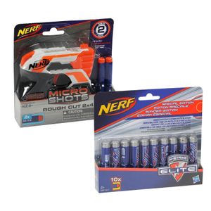 Nerf Gun Blaster Micro Shots Rough Cut 2x4 + 10 Sonderedition Darts blau