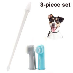 Hundezahnbürste Pack 1 Langstielige Zahnbürste mit langem Griff + 2 Hundefinger-Zahnbürsten-Kit für die Zahnpflege von Hunden