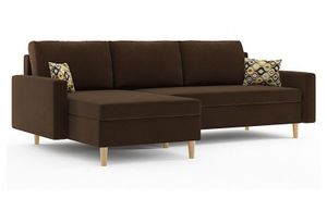 Ecksofa ETNA 225 x 140 mit Schlaffunktion - Schlafcouch mit Bettkasten - Farben zur Auswahl - dekoratives Kissen - STOFF MIKRO 20 + AMBER 73 Braun