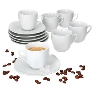 6er Set Lotta Espressotassen 80ml mit Untertassen für 6 Personen weiß Porzellan