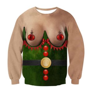 Uni Paar Outfit Lustiger Weihnachtsdruck Langarm Pullover Pullover Top Pullover Sweatshirt,Farbe: Truhe,Größe:S