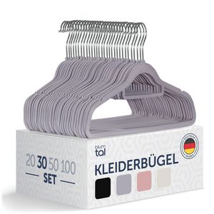 Blumtal 30 Stück Kleiderbügel Platzsparend mit Samtbezug - rutschfeste Premium Bügel inkl. Krawattenhalter, 360° drehbar, Grau