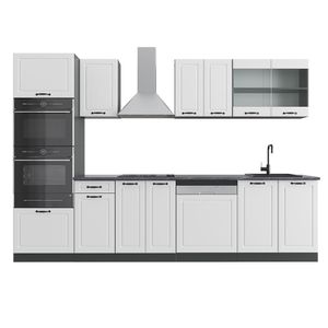 Vicco Küchenzeile R-Line, 300 cm mit Hochschrank, ohne Arbeitsplatte, Weiß Landhaus/Anthrazit