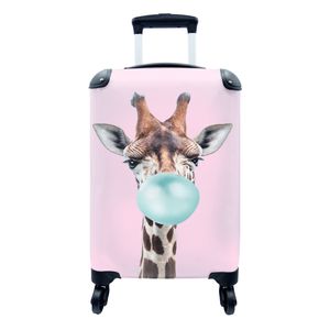 MuchoWow® Koffer Handgepäck Trolley Rollkoffer Kleine Reisekoffer mit 4 Rollen - Giraffe - Kaugummi - Rosa - Blau - Mädchen - Kinder - Mädchen - Cabin Size < 55x40x23 cm & 55x40x20 cm - Kinderkoffer - Kabinenkoffer - Boardgepäck - Reise-Box - Reisekoffer - Reisegepäck - Koffer mit Bild - Trolley für Kinder