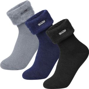 3 Paar Winter Warme Dickflorige Bodensocken Skisocken Warme Socken, Marineblau + Dunkelgrau + Schwarz