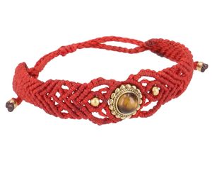 Perlenarmband, Makramee Armband, Fußband, Fußschmuck - Tigerauge/rot, Armreifen & Armbänder Modeschmuck