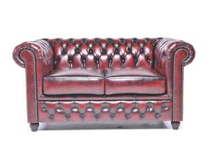 Chesterfield Sofa Original Leder 2-Sitzer Antik Rot