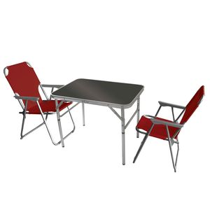 3tlg. Campingmöbel-Set Tisch 75x55cm + 2x Klappstuhl Rot