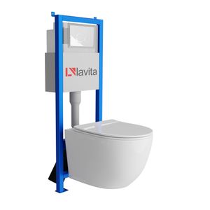 Lavita LAV 101 Vorwandelement für WC 40cm + Wand Hänge Tiefspül WC SINTO Weiß Spülrandlos + Bedienplatte LAV 200.4.1 Weiß  | Komplettset | Unterputz Spülkasten | Toilette Komplett Sett