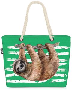 VOID XXL Strandtasche Faultier Shopper Tasche 58x38x16cm 23L Beach Bag Regenwald Safari, Kissen Farbe:Grün