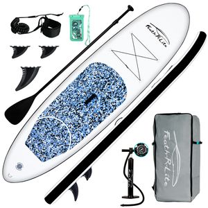FEATH-R-LITE Stand Up Paddle Board - Paddelboard Wellenreiter aufblasbar - 305 x 76 x 15 cm, paddle, Handpumpe, Finne, Sicherheitsleine-blau