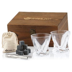 Mahlzeit 13-teiliges Whisky Set mit Whiskey Steinen und Gläsern in Holzbox
