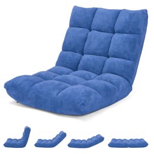 COSTWAY Židle na podlahu nastavitelná, čalouněná židle na podlahu, polštář na podlahu s opěradlem, meditační židle k oknu (modrá)