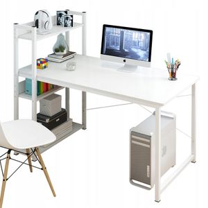 Rebiko Pracovní stůl, Počítačový stůl, Kancelářský stůl, Bílý, stůl pro dospívajícího, psací stůl s knihovnou