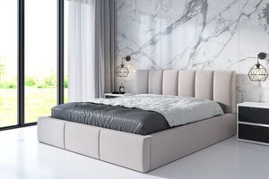 Polsterbett LUIZA  180x200 mit Matratze und Bettkasten. Farbe: Beige.
