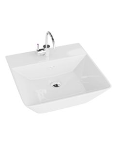 LAVITA Aufsatzwaschtisch Cabrera| Aufsatzwaschbecken Rechteckig | Waschbecken mit Überlauf und Hahnloch | Aus hochwertigem Porzellan | Waschtisch | 42x41,5x14,5 cm | Weiß Glanz