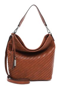 Tamaris Damen Schultertasche Lasercut Streifen Hobo Bag Julina 32023, Farbe:Braun