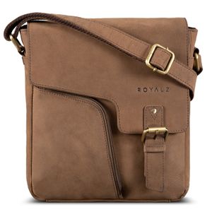 ROYALZ 'Denver' Vintage Ledertasche Herren Klein Männer Schultertasche Messenger Bag Herrenhandtasche Umhängetasche für 10.1 Zoll Tablet iPad, Farbe:Montana Braun