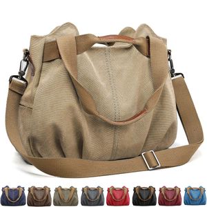 Handtasche Damen Canvas Schultertasche Multifunktionale Umhängetaschen Casual Hobo Groß Taschen für Arbeit Schule Beach Shopper Khaki