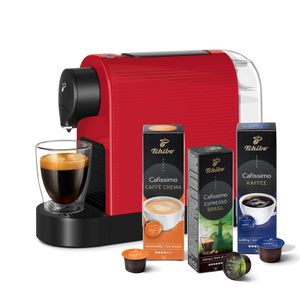 Tchibo Cafissimo „Pure plus“ Kaffeemaschine Kapselmaschine inkl. 30 Kapseln für Caffè Crema, Espresso und Kaffee, 0,8l, 1250 Watt, Rot